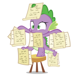 Size: 7924x7924 | Tagged: safe, artist:gratlofatic, spike, dragon, g4, absurd resolution, male, mouth hold, note, simple background, solo, stool, transparent background, vector