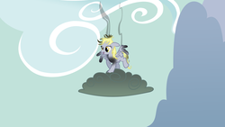 Size: 10000x5625 | Tagged: safe, artist:gratlofatic, derpy hooves, pegasus, pony, g4, absurd resolution, cloud, dark clouds, female, floppy ears, mare, messy mane, on a cloud, open mouth, smiling, solo, spread wings, standing on a cloud, vector