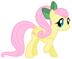 Size: 4896x4018 | Tagged: safe, artist:jennieoo, fluttershy, pegasus, pony, absurd resolution, alternate hairstyle, cute, female, looking at you, mare, ponytail, raised hoof, show accurate, shyabetes, simple background, solo, transparent background, vector