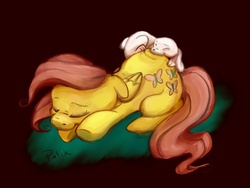 Size: 800x600 | Tagged: safe, artist:pashapup, angel bunny, fluttershy, pegasus, pony, rabbit, g4, butt pillow, female, filly, pony pillow, sleeping, young