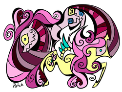 Size: 1600x1200 | Tagged: safe, artist:pashapup, fluttershy, pinkie pie, earth pony, pegasus, pony, g4, abstract, duo, female, flutterbitch, mare, pinkamena diane pie, simple background, stained glass, white background