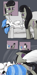 Size: 1000x2000 | Tagged: safe, artist:valcron, dj pon-3, octavia melody, vinyl scratch, earth pony, pony, unicorn, g4, comic, couch, female, lesbian, mare, mouth hold, pillow, ship:scratchtavia, shipping, sleeping