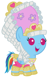 Size: 2280x3600 | Tagged: safe, artist:beavernator, rainbow dash, pegasus, pony, g4, baby, baby pony, clothes, dashie antoinette, dress, female, filly, foal, high res, jewelry, lady dashington, powdered wig, simple background, solo, tiara, white background, wig