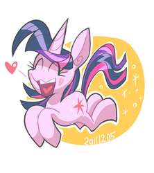 Size: 800x900 | Tagged: safe, artist:gashi-gashi, twilight sparkle, pony, unicorn, g4, abstract background, eyes closed, female, happy, heart, horn, mare, open mouth, open smile, pronking, simple background, smiling, solo, sparkles, unicorn twilight, white background