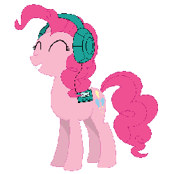 Size: 450x450 | Tagged: safe, artist:tomdantherock, pinkie pie, earth pony, pony, g4, animated, cassette player, female, freestyle, gif, headbang, headphones, mare, music, simple background, smiling, solo, transparent background, vibing, walkman