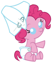 Size: 2160x2560 | Tagged: safe, artist:beavernator, pinkie pie, earth pony, pony, g4, baby, baby pie, baby pony, cute, diaper, diaper on head, diapinkes, female, filly, foal, high res, simple background, solo, white background