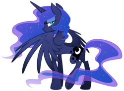 Size: 2500x1850 | Tagged: safe, artist:equestria-prevails, princess luna, alicorn, pony, g4, female, lidded eyes, looking back, mare, simple background, solo, spread wings, transparent background, wings