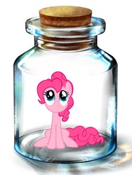 Size: 600x800 | Tagged: artist needed, safe, pinkie pie, earth pony, pony, g4, bottle, female, looking up, mare, pony in a bottle, sitting, solo