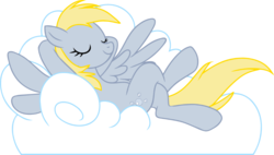 Size: 1000x566 | Tagged: safe, artist:mew, derpy hooves, pegasus, pony, g4, cloud, crossed legs, eyes closed, female, hooves, hooves behind head, lying on a cloud, mare, on a cloud, on back, simple background, sleeping, smiling, solo, spread wings, transparent background, wings