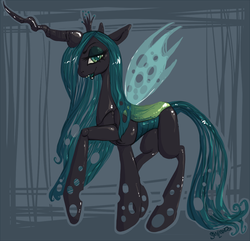 Size: 1000x962 | Tagged: safe, artist:sigil, queen chrysalis, changeling, changeling queen, g4, abstract background, crown, female, jewelry, regalia, solo, transparent wings, wings