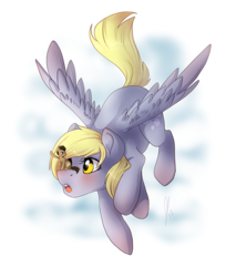 Size: 652x800 | Tagged: safe, artist:vella, derpy hooves, doctor whooves, time turner, earth pony, pegasus, pony, g4, doctor whooves riding derpy, female, flying, male, mare, micro, pointing, ponies riding ponies, riding, stallion