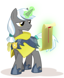 Size: 1800x2200 | Tagged: safe, artist:equestria-prevails, oc, oc only, oc:aster, pony, unicorn, armor, cape, clothes, levitation, lidded eyes, magic, male, reading, scroll, simple background, solo, stallion, tail wrap, telekinesis, transparent background, wizard