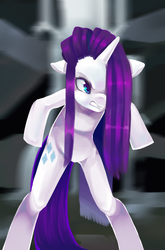 Size: 528x800 | Tagged: safe, artist:whimsical-vanilla, rarity, semi-anthro, g4, angry, bipedal, ears back, female, gradient background, solo, wet, wet mane, wet mane rarity