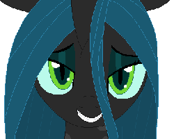 Size: 375x300 | Tagged: safe, artist:tomdantherock, queen chrysalis, changeling, changeling queen, g4, animated, bedroom eyes, blinking, female, gif, love face, parody, scene parody, simple background, smiling, solo, transparent background