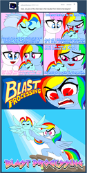 Size: 1053x2087 | Tagged: safe, artist:terry, nurse redheart, rainbow dash, oc, oc:blast processing, earth pony, pegasus, pony, comic:you're the father, g4, baby, baby pony, bipedal, blast processing, colt, comic, disney, eyes closed, female, holding a pony, male, mare, newborn, offspring, parent:rainbow dash, parent:soarin', parents:soarindash, spread wings, the lion king, wings