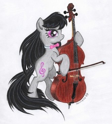 Size: 1282x1418 | Tagged: safe, artist:nenneke69, octavia melody, earth pony, pony, g4, bipedal, cello, female, mare, musical instrument, simple background, solo, traditional art
