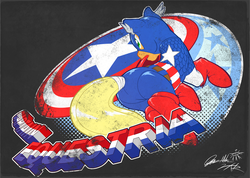 Size: 1238x882 | Tagged: safe, artist:0r0ch1, earth pony, pony, captain america, clothes, costume, crossover, marvel, ponified, solo, tail wrap