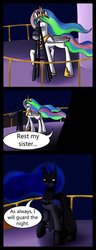 Size: 554x1440 | Tagged: safe, artist:the-oddcouple, princess celestia, princess luna, alicorn, pony, g4, balcony, batman, comic, duo, female, mare, night, telescope