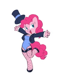 Size: 672x860 | Tagged: safe, artist:carnifex, pinkie pie, earth pony, anthro, unguligrade anthro, g4, female, fishnet stockings, hat, simple background, solo, top hat, white background