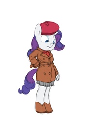 Size: 772x870 | Tagged: safe, artist:carnifex, rarity, anthro, unguligrade anthro, g4, beret, female, hat, simple background, solo, white background