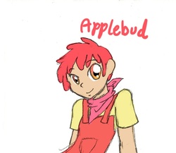 Size: 648x562 | Tagged: safe, artist:artiedrawings, apple bloom, human, ask a bishonen pony, g4, applebuck, bandana, humanized, male, rule 63, simple background, solo, white background