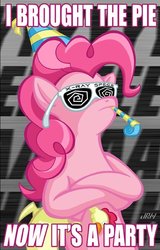 Size: 382x598 | Tagged: safe, artist:texasuberalles, pinkie pie, earth pony, pony, g4, bipedal, crossed hooves, female, glasses, hat, mare, party hat, party horn, rubber chicken, solo, x-ray specs