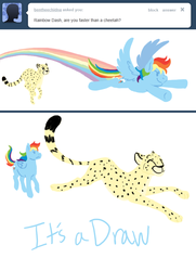 Size: 650x900 | Tagged: dead source, safe, artist:cartoonlion, rainbow dash, cheetah, pegasus, pony, g4, ask, female, flying, mare, no pupils, running, simple background, white background