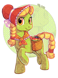 Size: 522x700 | Tagged: safe, artist:kaceymeg, granny smith, earth pony, pony, g4, apple, female, filly, food, raised hoof, simple background, solo, transparent background, young granny smith, younger, zap apple, zoom layer