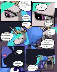 Size: 800x1016 | Tagged: safe, artist:lyun, princess celestia, princess luna, alicorn, pony, g4, comic, crying, duo, female, mare, nuzzling, s1 luna