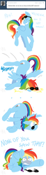 Size: 644x2447 | Tagged: dead source, safe, artist:cartoonlion, rainbow dash, pegasus, pony, g4, ask, blushing, face down ass up, faceplant, female, mare, solo, sunglasses, tripping