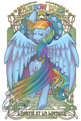 Size: 534x800 | Tagged: dead source, safe, artist:hezaa, rainbow dash, pegasus, pony, g4, female, french, lidded eyes, looking at you, mare, modern art, nouveau, solo
