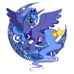 Size: 700x700 | Tagged: dead source, safe, artist:jiayi, princess luna, alicorn, pony, g4, abstract background, cute, female, flying, looking back, lunabetes, mare, simple background, solo, transparent background