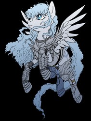 Size: 756x1000 | Tagged: safe, artist:riftryu, pegasus, pony, armor, berserk, black background, flying, griffith, ponified, simple background, solo