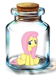 Size: 600x800 | Tagged: artist needed, safe, fluttershy, pegasus, pony, g4, bottle, female, mare, pony in a bottle, sitting, solo