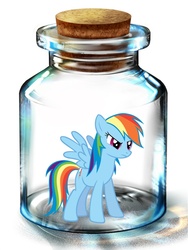 Size: 600x800 | Tagged: artist needed, safe, rainbow dash, pegasus, pony, g4, angry, bottle, female, mare, pony in a bottle, solo