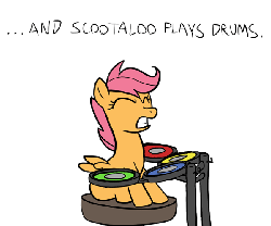 Size: 600x500 | Tagged: safe, artist:flavinbagel, scootaloo, pegasus, pony, ask gamer ponies, g4, animated, ask, drums, drums (rock band), eyes closed, female, filly, gif, headbang, musical instrument, rhythm game, rock band, rock band (game), simple background, solo, video game, white background