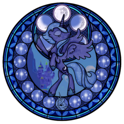 Size: 720x720 | Tagged: safe, artist:akili-amethyst, princess celestia, princess luna, alicorn, pony, g4, disney, dive to the heart, eyes closed, female, kingdom hearts, mare, princess, raised hoof, rearing, s1 luna, simple background, stained glass, transparent background