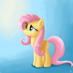 Size: 3000x3000 | Tagged: dead source, safe, artist:polkin, fluttershy, pegasus, pony, g4, confluttershy, confused, female, gradient background, high res, mare, solo