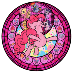 Size: 720x720 | Tagged: safe, artist:akili-amethyst, applejack, fluttershy, pinkie pie, rainbow dash, rarity, twilight sparkle, earth pony, pony, g4, cardboard twilight, disney, dive to the heart, eyes closed, female, jumping, kingdom hearts, mare, stained glass