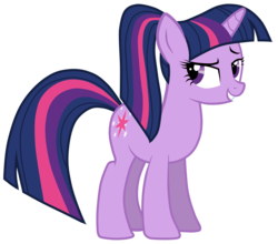 Size: 5000x4396 | Tagged: safe, artist:jennieoo, twilight sparkle, pony, unicorn, g4, absurd resolution, alternate hairstyle, female, hilarious in hindsight, looking back, mare, ponytail, show accurate, simple background, smiling, solo, transparent background, unicorn twilight, vector
