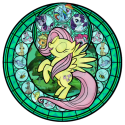 Size: 720x720 | Tagged: safe, artist:akili-amethyst, applejack, fluttershy, pinkie pie, rainbow dash, rarity, twilight sparkle, pegasus, pony, g4, disney, dive to the heart, female, kingdom hearts, mare, rearing, stained glass