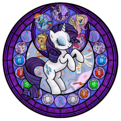 Size: 720x720 | Tagged: safe, artist:akili-amethyst, applejack, fluttershy, pinkie pie, rainbow dash, rarity, sweetie belle, twilight sparkle, pony, unicorn, g4, disney, dive to the heart, female, kingdom hearts, mare, rearing, stained glass