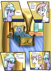 Size: 900x1237 | Tagged: safe, artist:freefraq, cloudchaser, flitter, nurse redheart, earth pony, pegasus, pony, g4, bed, comic, female, injured, mare