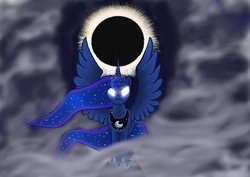 Size: 4092x2893 | Tagged: safe, artist:bonaxor, princess luna, alicorn, pony, g4, eclipse, female, glowing eyes, mare, solo, spread wings