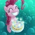 Size: 1280x1280 | Tagged: safe, artist:giantmosquito, pinkie pie, sea pony, seahorse, g4, bubble, cake, candle, eyes closed, female, hilarious in hindsight, how, pinkie being pinkie, pinkie physics, seapony pinkie pie, smiling, solo, species swap, underwater