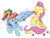 Size: 1600x1200 | Tagged: safe, artist:pashapup, fluttershy, rainbow dash, pegasus, pony, g4, burrs, duo, eyes closed, female, floppy ears, mare, mouth hold, one wing out, simple background, stingbush seed pods, transparent background