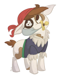 Size: 987x1200 | Tagged: safe, artist:pashapup, pipsqueak, earth pony, pony, g4, best boi, colt, eyepatch, floppy ears, male, mouth hold, no pupils, pirate, simple background, solo, sword, transparent background, weapon