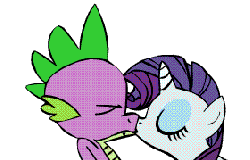 Size: 280x180 | Tagged: safe, artist:mechathefox, rarity, spike, dragon, pony, unicorn, g4, animated, duo, faint, female, gif, interspecies, kiss on the lips, kissing, male, mare, older, older spike, ship:sparity, shipping, simple background, straight, transparent background