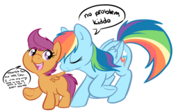 Size: 1246x800 | Tagged: safe, artist:php27, rainbow dash, scootaloo, pegasus, pony, g4, assisted preening, duo, duo female, female, filly, foal, mare, preening, scootalove, simple background, transparent background