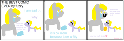 Size: 1836x615 | Tagged: safe, artist:fuzzy logic, derpy hooves, dinky hooves, pegasus, pony, unicorn, g4, comic, crying, duo, female, filly, mare, muffin